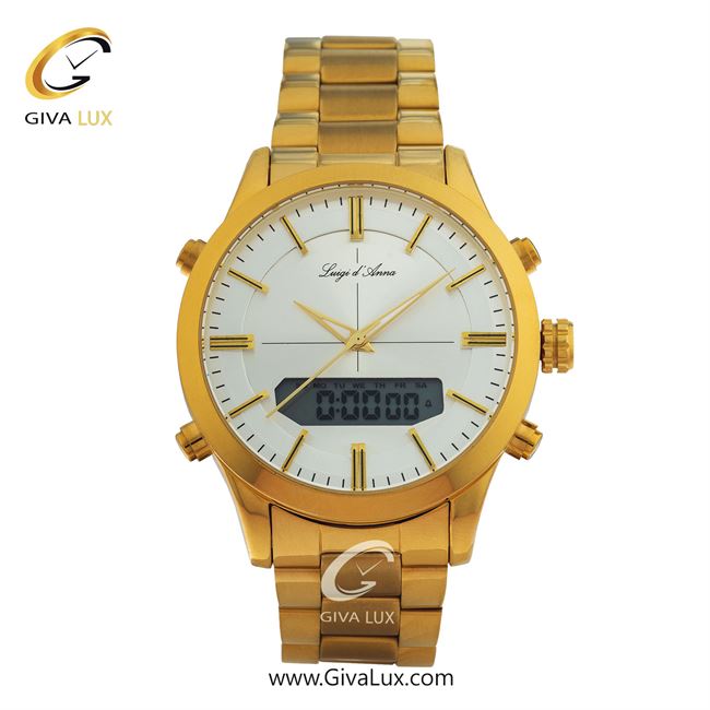 ساعت مچی اورجینال مردانه LdA دو زمانه طلایی | طلایی| سفید صدفی| کد رفرنس 2241